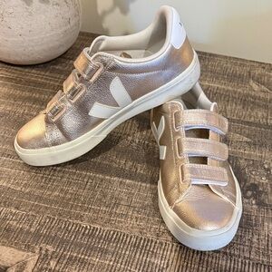 Veja Women's Metallic Gold Sneakers with Velcro Straps
